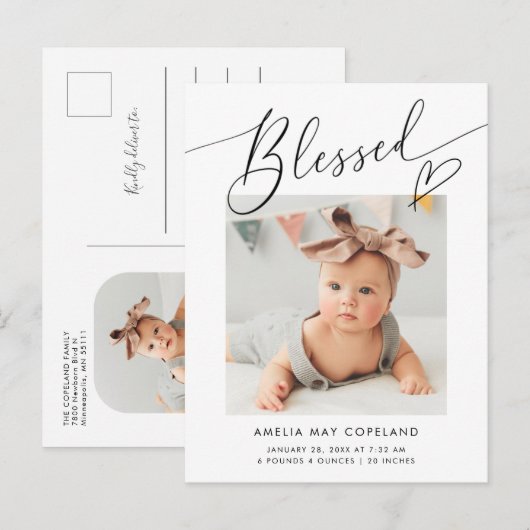 Minimale hartfoto's zonder blozen Baby Aankondigingskaart (Voorkant / Achterkant)