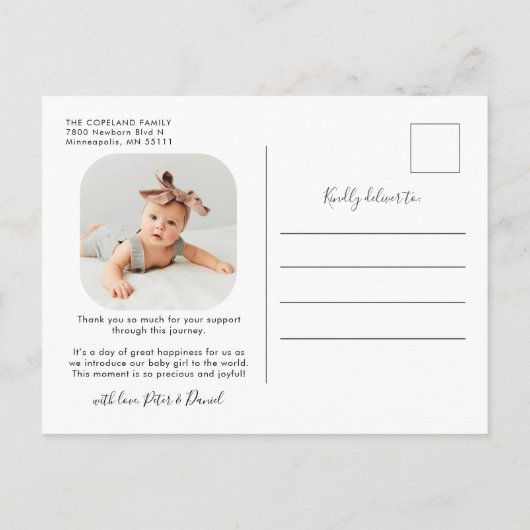 Minimale hartfoto's zonder blozen Baby Aankondigingskaart (Achterkant)