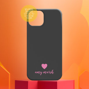 Minimale hartmonogram kan zwart roze bewerken iPhone 16 pro hoesje