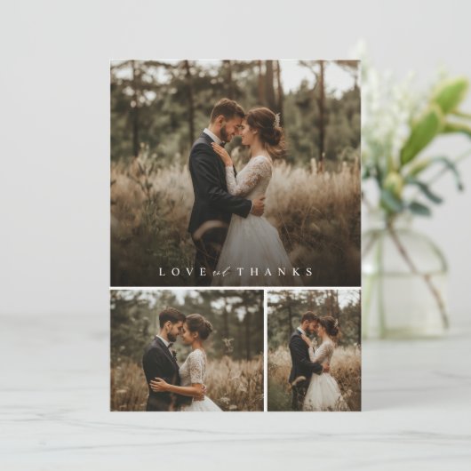 Minimale Heart Script Wedding Fotocollage Bedankkaart (Staand voorkant)