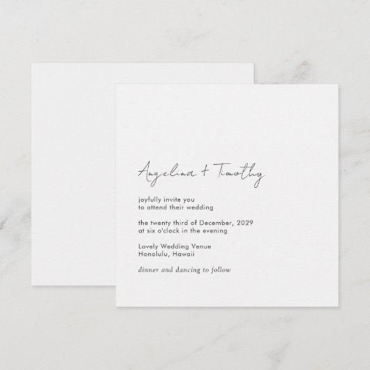 Minimale hedendaagse moderne elegante bruiloft kaart (Voorkant / Achterkant)