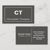 Minimale hedendaagse monogram op grafietgrijs visitekaartje (Voorkant / Achterkant)