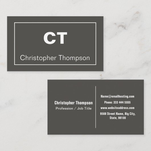 Minimale hedendaagse monogram op grafietgrijs visitekaartje (Voorkant / Achterkant)