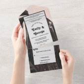 Minimale hedendaagse zwarte en witte bruiloft all in one uitnodiging (Afscheurbaar)