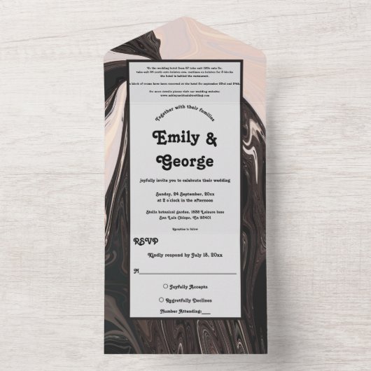 Minimale hedendaagse zwarte en witte bruiloft all in one uitnodiging (Binnen)