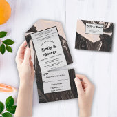 Minimale hedendaagse zwarte en witte bruiloft all in one uitnodiging