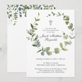 Minimale Heilige Communie Eucalyptus Greenery Kaart