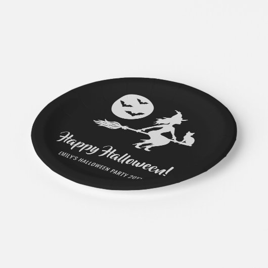 Minimale heks meisje zwart en wit halloween feest papieren bordje (Gekanteld)