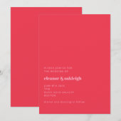 Minimale helderrode roze moderne eenvoudige bruilo kaart (Voorkant / Achterkant)