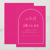 Minimale helderroze functie bij moderne Arch Retro Save The Date (Voorkant / Achterkant)