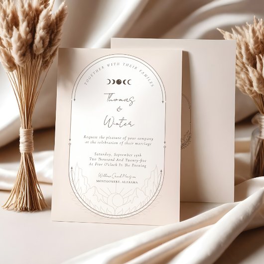 Minimale hemelholistische maan & sterren monogram kaart