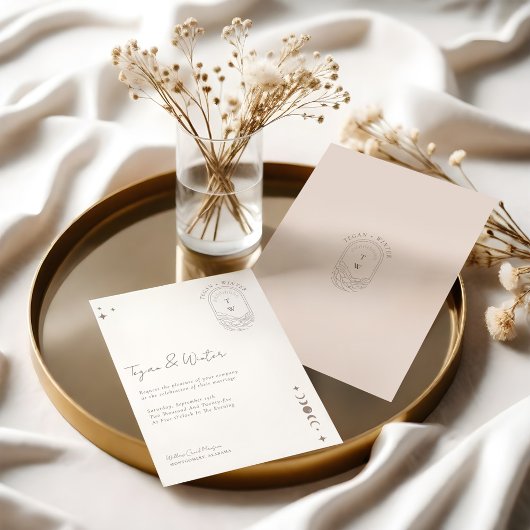 Minimale hemelholistische maan & sterren monogram kaart