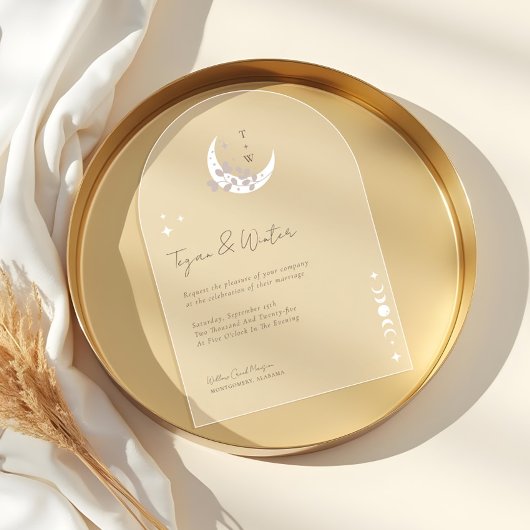 Minimale Hemelse Holistische Boho Maan & Sterren B Acryl Uitnodigingen