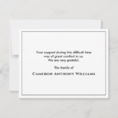 Minimale herdenkingsbegrafenis zwart-wit bedankkaart (Achterkant)