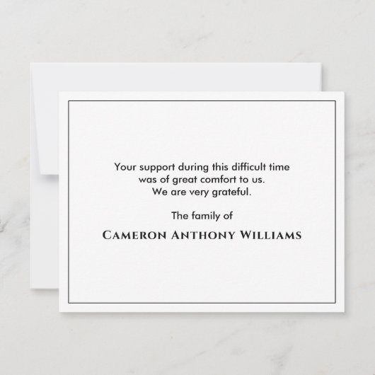 Minimale herdenkingsbegrafenis zwart-wit bedankkaart (Achterkant)