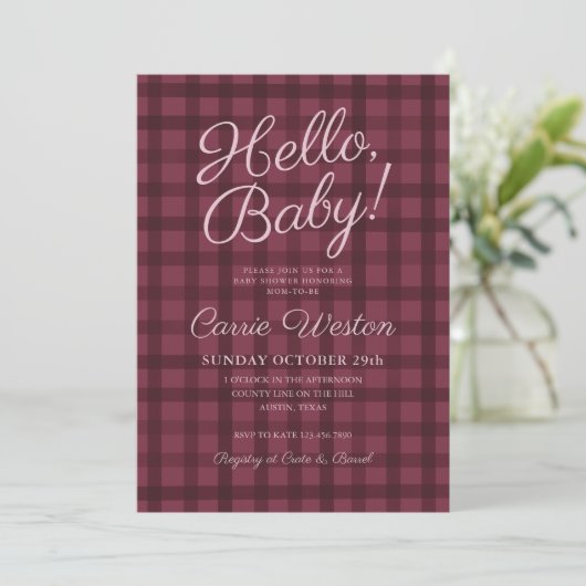 Minimale Herfst Gingham Baby shower Uitnodiging (Staand voorkant)