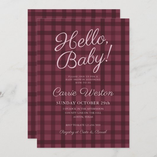 Minimale Herfst Gingham Baby shower Uitnodiging (Voorkant / Achterkant)
