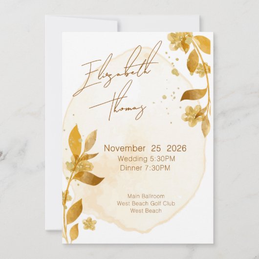 Minimale Herfst Gouden Botanische Script Trouw Kaart (Voorkant)