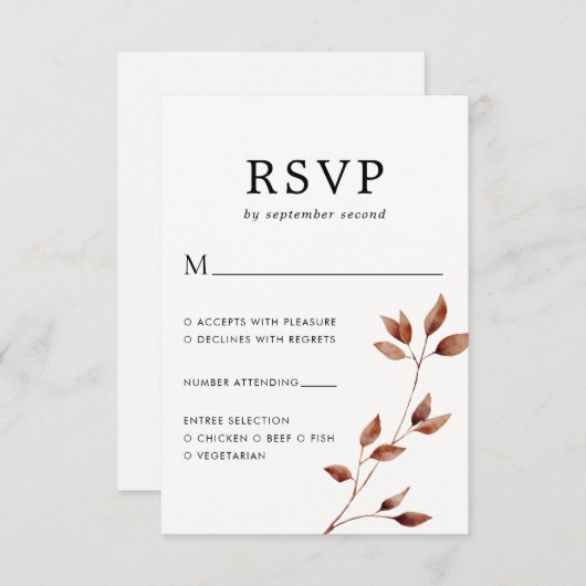 Minimale Herfst Leaf Botanical Wedding RSVP Kaartje (Voorkant / Achterkant)