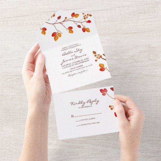 Minimale Herfst Leaf Wedding All in One Uitnodigin All In One Uitnodiging (Afscheurbaar)