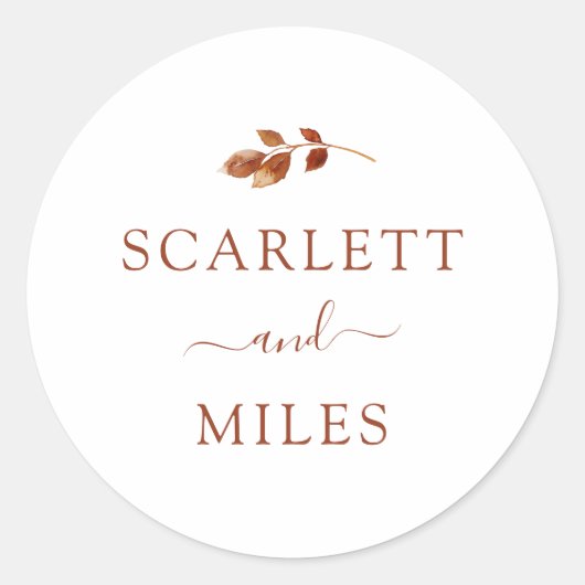 Minimale Herfst Terracotta Leaf Envelope Seal Ronde Sticker (Voorkant)