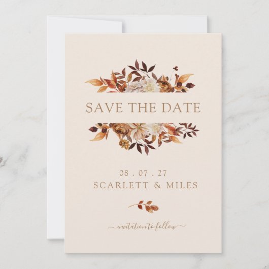 Minimale Herfst Terracotta Leaves Flat Save The Date (Voorkant)