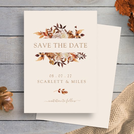 Minimale Herfst Terracotta Leaves Flat Save The Date