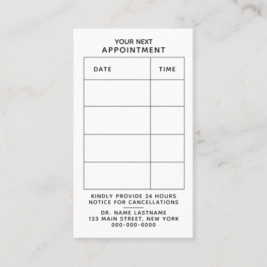 Minimale herinnering van de Tijd van de Moderne Li Afsprakenkaartje (Voorkant)