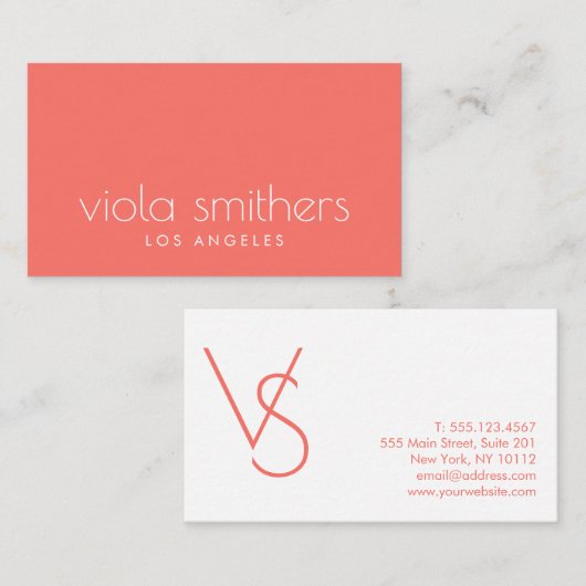 Minimale hoeveelheid koraal Monogram Professional Visitekaartje (Voorkant / Achterkant)