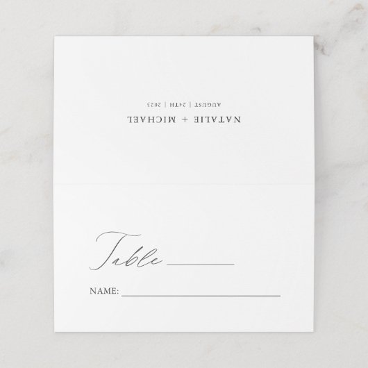 Minimale hoeveelheid zwarte en witte bruiloft plaatskaartje (Buitenkant ongevouwen)