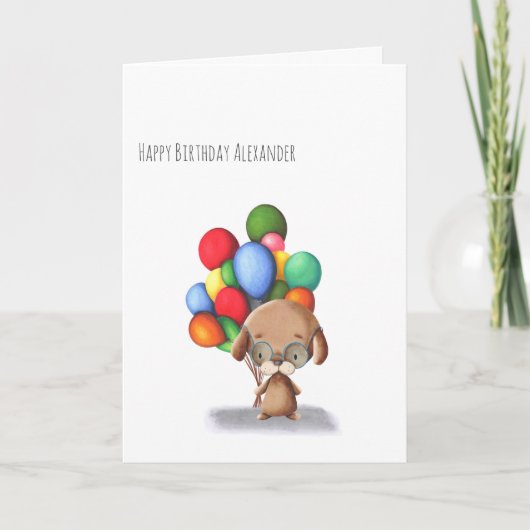 Minimale hond met luchtballonnen gepersonaliseerde kaart (Voorkant)