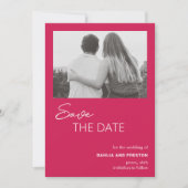 Minimale Hot Pink foto Moderne bruiloft Save The Date (Voorkant)