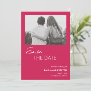 Minimale Hot Pink Foto Moderne Trouwdag Save The Date