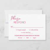Minimale Hot Pink Moderne bruiloft RSVP Kaartje (Voorkant)