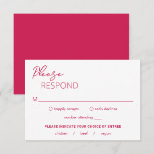 Minimale Hot Pink Moderne bruiloft RSVP Kaartje