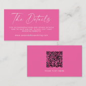 Minimale Hot Roze Modern Script Bruiloft QR Code Informatiekaartje (Voorkant / Achterkant)