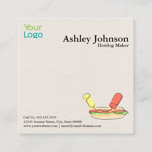 Minimale hotdogwinkel vierkante visitekaartje (Achterkant)