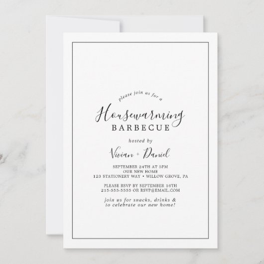Minimale Housewarming Barbecue Party Kaart (Voorkant)