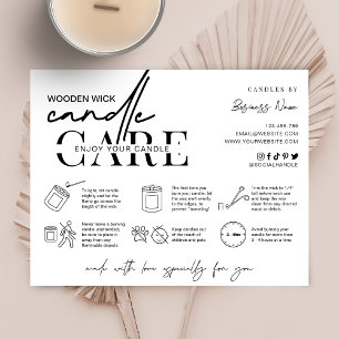 Minimale Houten Wick Candle Care Instructies Bedankkaart