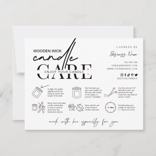 Minimale Houten Wick Candle Care Instructies Bedankkaart (Voorkant)