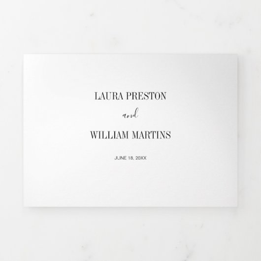 Minimale huwelijksfoto met RSVP QR-code en details Drieluik Uitnodiging (Cover)