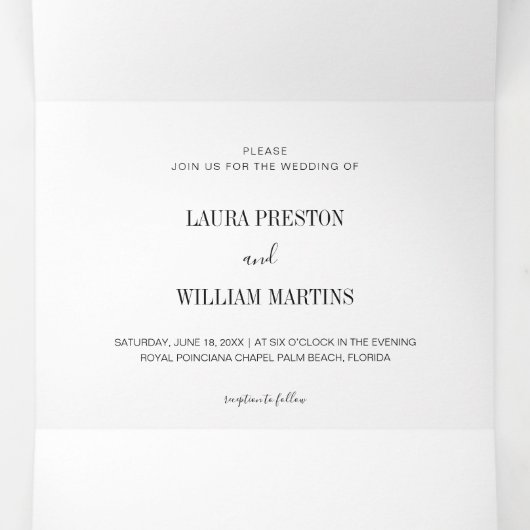 Minimale huwelijksfoto met RSVP QR-code en details Drieluik Uitnodiging (Binnenkant midden)