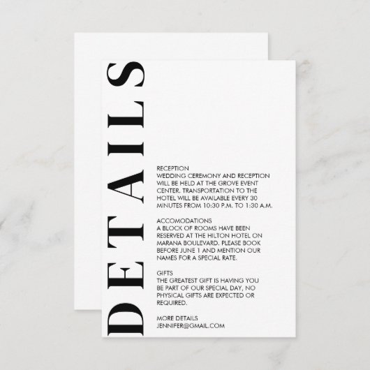 Minimale huwelijksgegevens informatiekaartje (Voorkant / Achterkant)