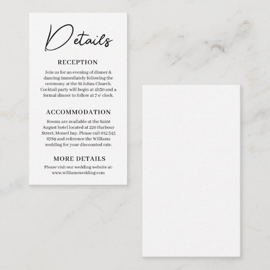 Minimale huwelijksgegevens informatiekaartje (Voorkant / Achterkant)