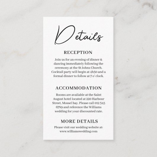 Minimale huwelijksgegevens informatiekaartje (Voorkant)