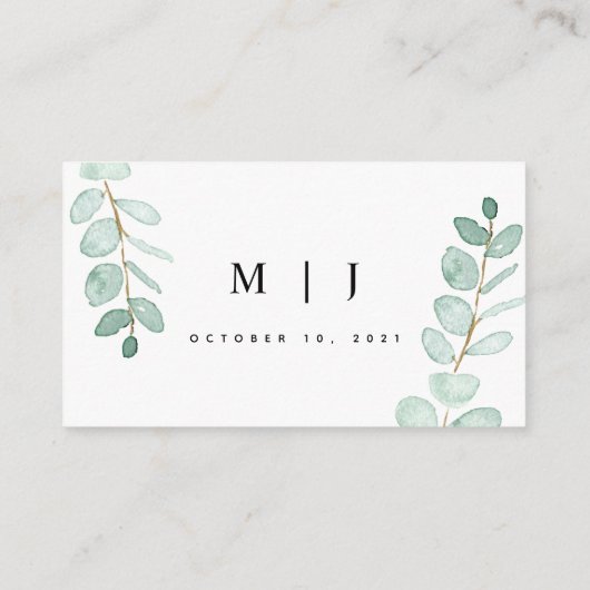 Minimale huwelijksinformatie Eucalyptus Greenery Informatiekaartje (Achterkant)
