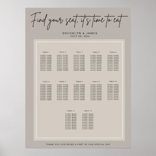 Minimale Huwelijkszitplaatsgrafiek Vind Je Stoel Poster (Voorkant)