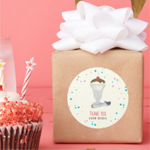 Minimale ijscream-Waterverf Dank u Moderne Ronde Sticker