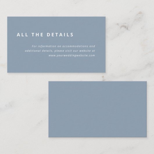 Minimale indeling | Stusty Blue Wedding Details Informatiekaartje (Voorkant / Achterkant)