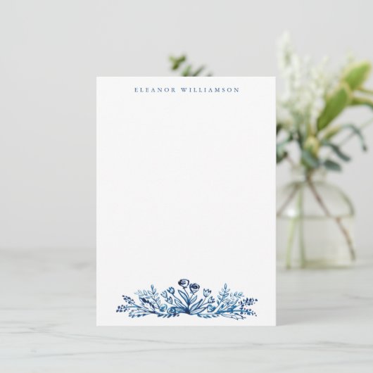 Minimale indigo Blue Ink Botanical Personalized Notitiekaartje (Staand voorkant)